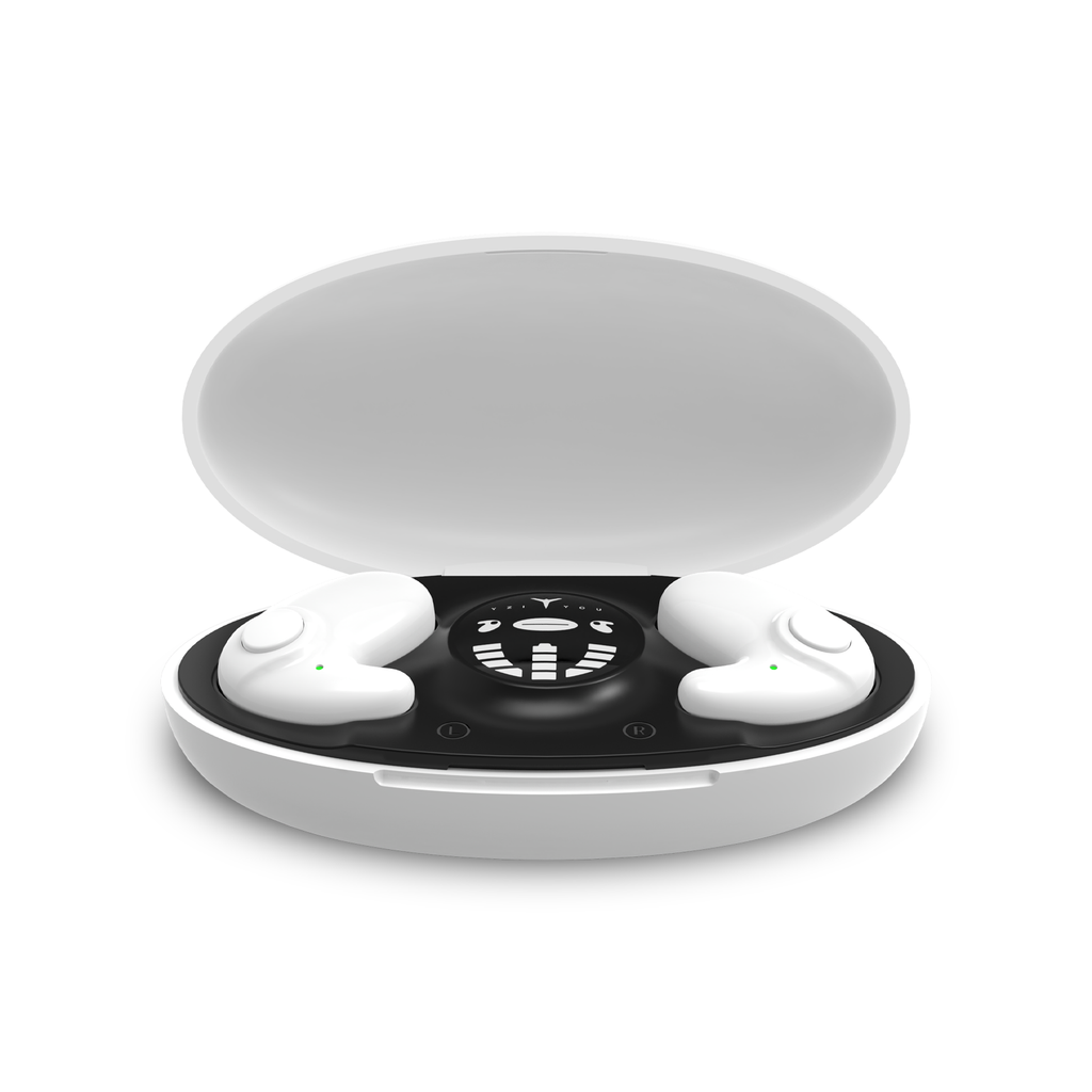 Valis Mini In-Ear Sleep Earbuds in White with charging case