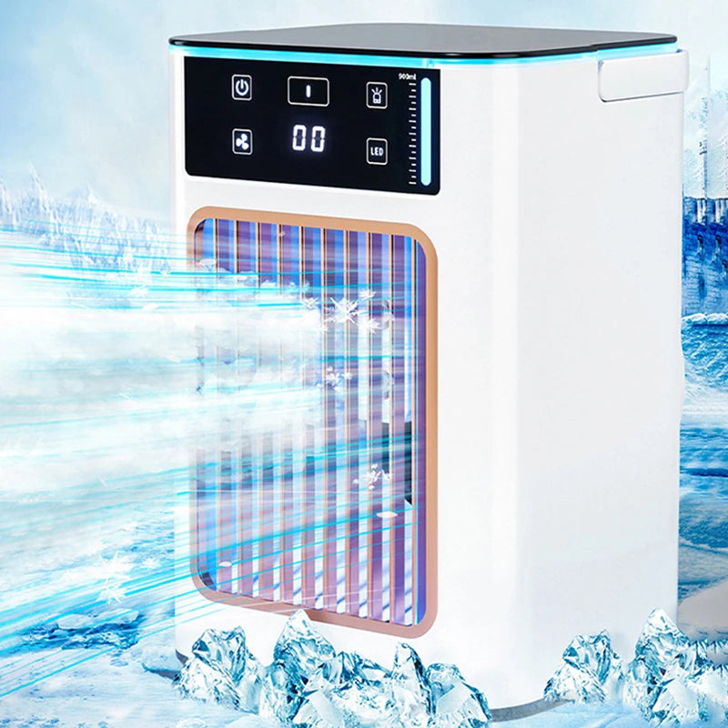 AeroxChill Windowless Portable AC with ice cube and icy background