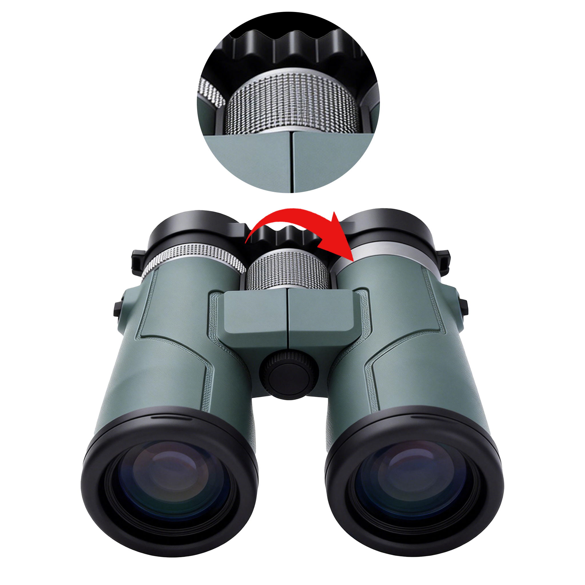 AuraLink Binoculars with a close-up of the focus wheel on a white background