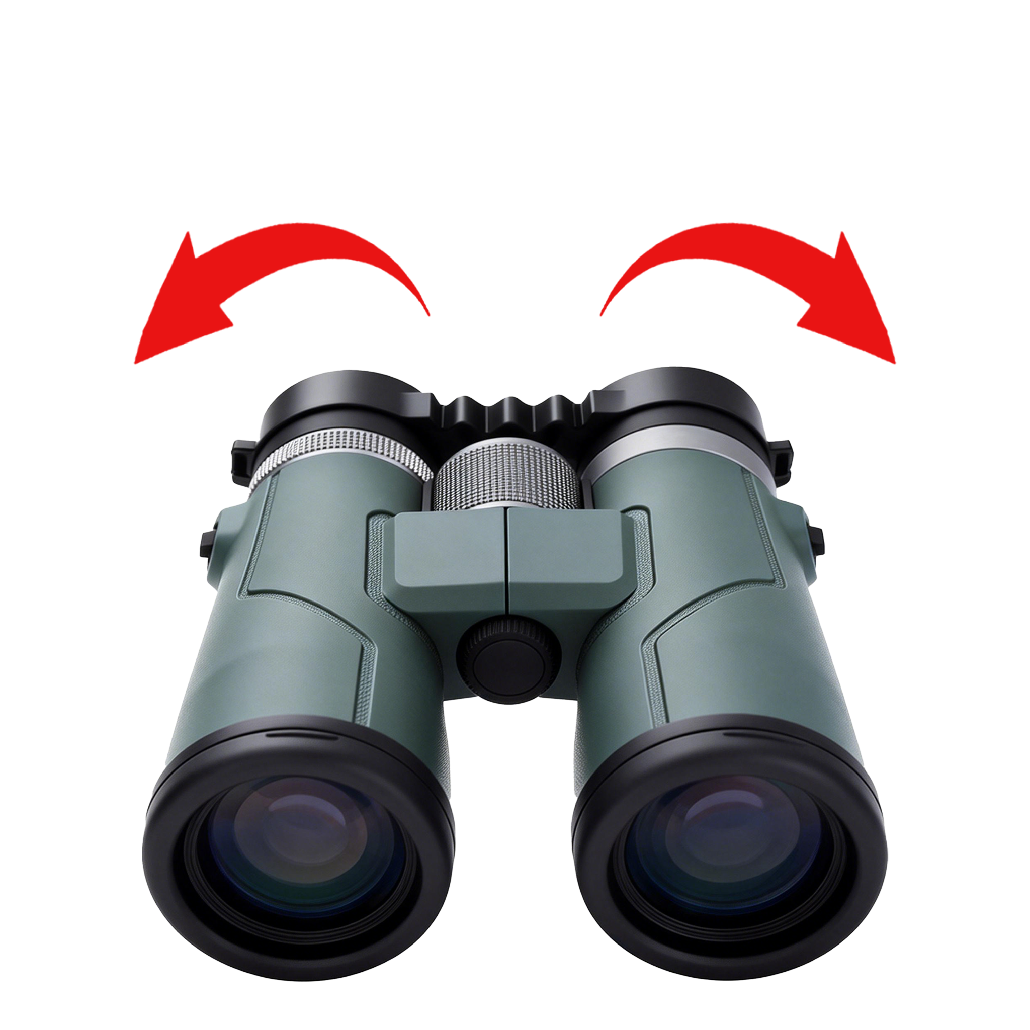 AuraLink Binoculars with red arrows indicating focus adjustment, on a white background