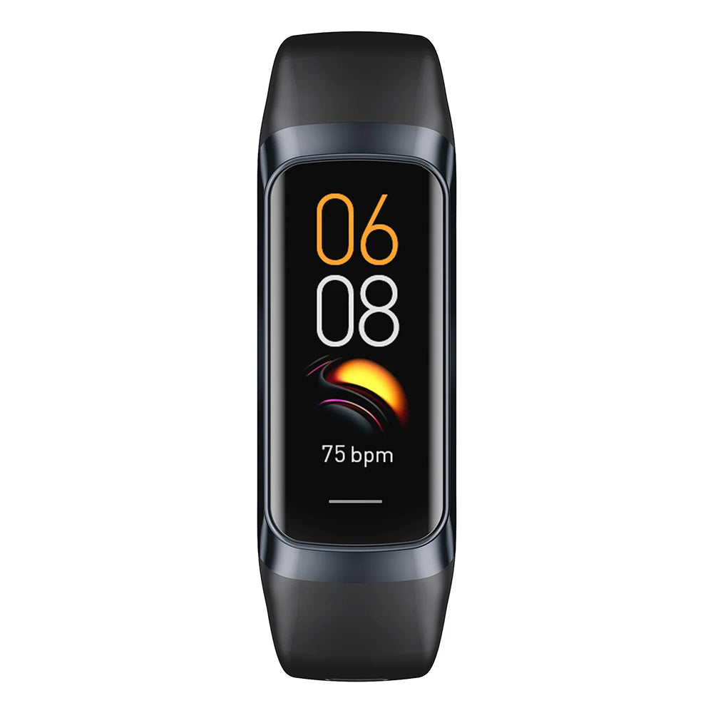Black AurenZiax Fitness Band Tracker with a digital display on a white background