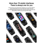 AurenZiax Fitness Band Tracker with various display interfaces on a white background