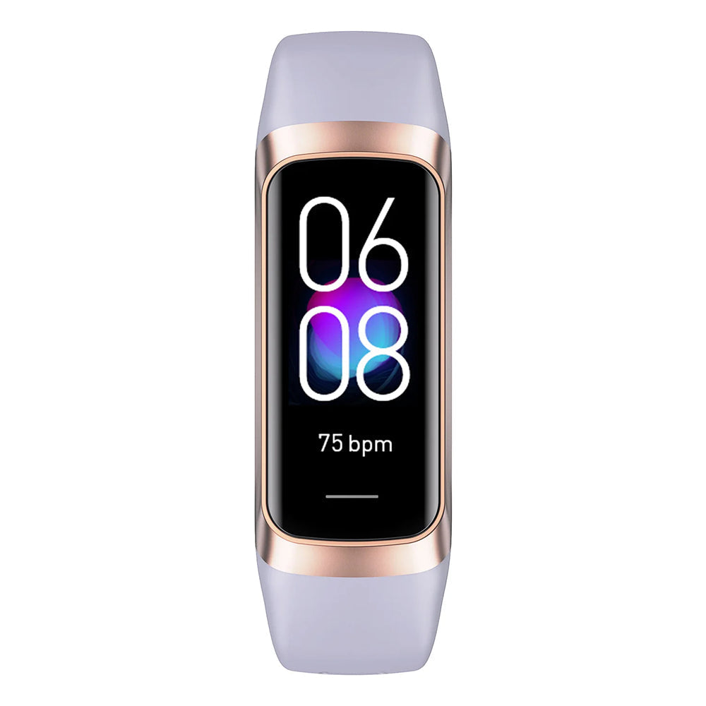 AurenZiax Fitness Band Tracker with a white band and rose gold frame on a white background