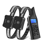 Two black Avinora Dog Training Shock Collar with electronic devices and a remote control on a white background