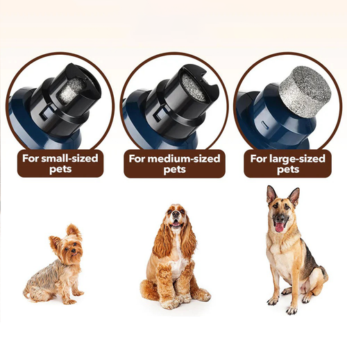 Dog food Avinora Pet Nail Grinde for small, medium, and large pets with corresponding dogs.