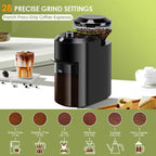 Black BrewixMi Coffee Grinder with coffee beans and a green background