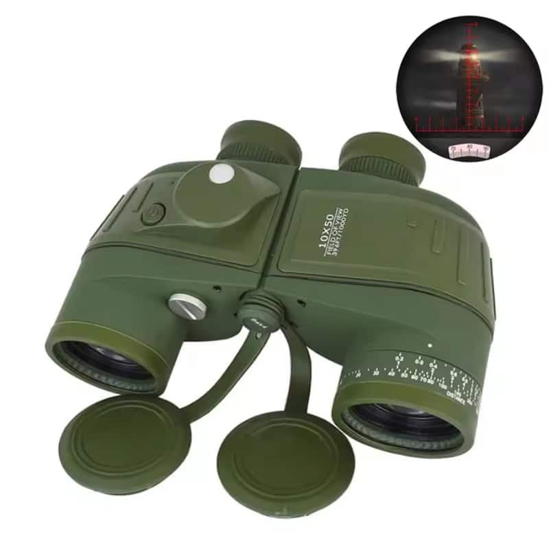 Green CamoSiki Binoculars with rangefinder feature on a white background