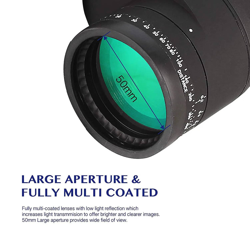 CamoSiki Binoculars lens with specifications on a white background