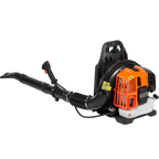 A CleNolif 52CC Backpack Leaf Blower with a black body, bright orange engine guard, and white fuel tank on a plain white background.