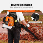 Person using a CleNolif 52CC Backpack Leaf Blower with ergonomic design features on a grassy area.
