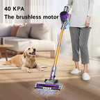 Person using a Cleanivia Vacuum Cleaner with a dog sitting on the floor in a living room.