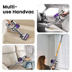 Multi-use handvac being used on various surfaces and objects.