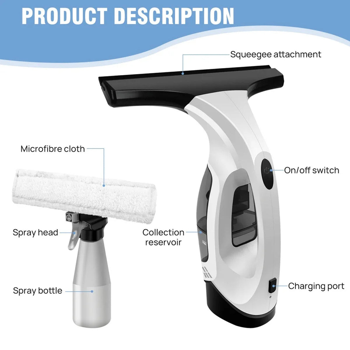 ClearVynu Window Vacuum with labeled parts on a white background