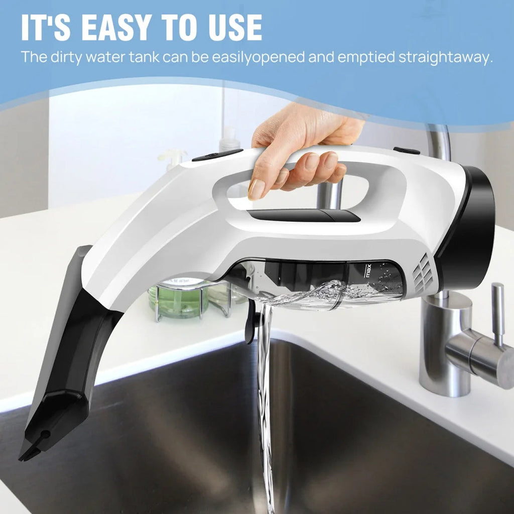 Hand using a water filtration system with text indicating ease of use.