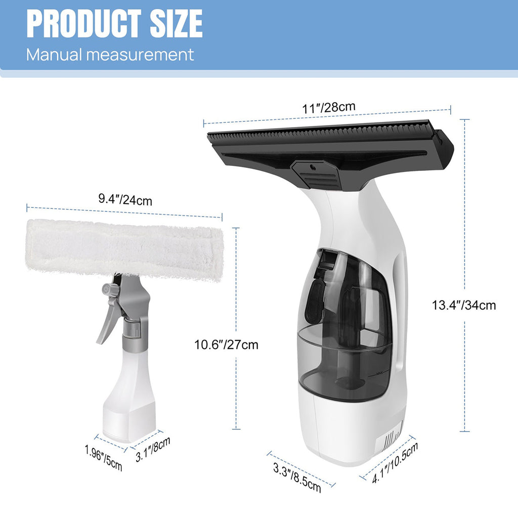 Measurement chart of a ClearVynu Window Vacuum with dimensions labeled