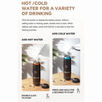 Instructions for using a hot and cold water device with images and text.