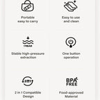List of features with icons and text on a white background