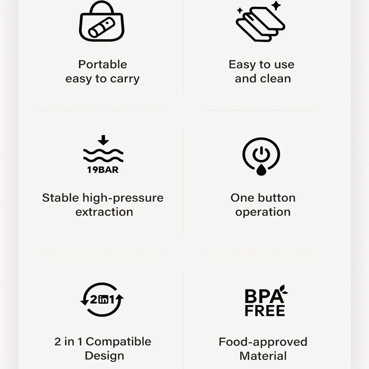 List of features with icons and text on a white background