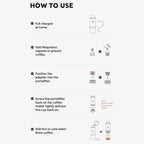 Instructions on how to use a CofeMeki Portable Coffee Maker device with text and icons.