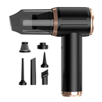 Black and rose gold DashiDust 5-in-1 Car Vacuum Cleaner with multiple attachments on a white background