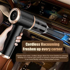 DashiDust 5-in-1 Car Vacuum Cleaner being used in a car interior with text highlighting its benefits.
