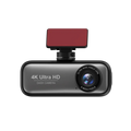 A 4K Ultra HD DashyLynk 4K Wireless Dashcam with a dark gray body, black bezel, and a red rectangular mounting plate on top, shown against a solid white background.