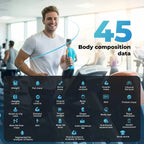 Man in a gym with body composition data overlay