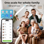 Family sitting together with a smartphone displaying a health monitoring app, featuring Apple Health, Google Fit, and other apps.