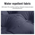 Water repellent fabric with water droplets on a dark gray background