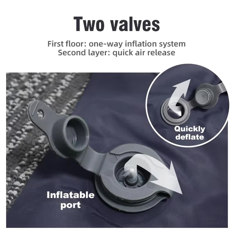 Inflatable port with two valves on a textured surface