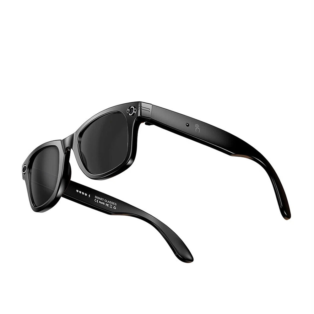 Black EdsaRolt Smart Glasses with a white background