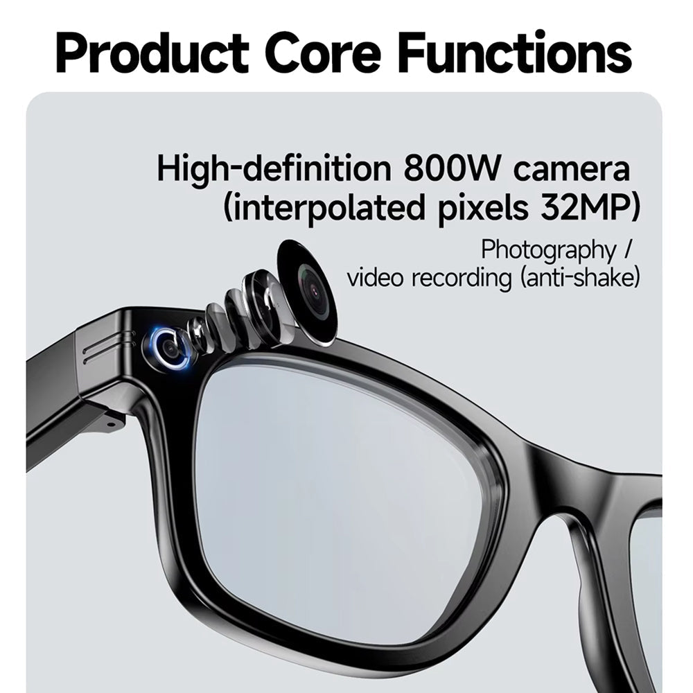 EdsaRolt Smart Glasses with a high-definition 800W camera and interpolated pixels 32MP on a gray background.