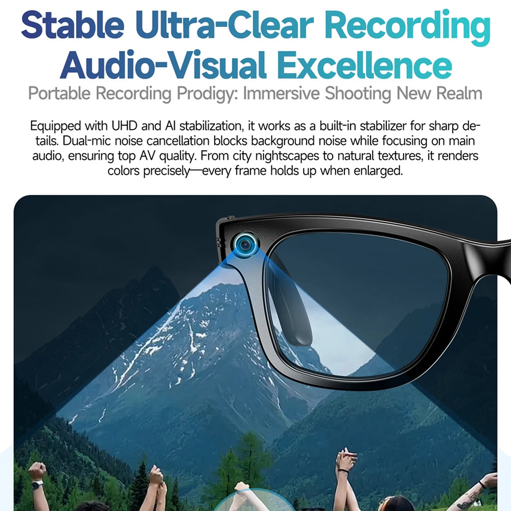 EdsaRolt Smart Glasses with a mountain view and text about audio-visual excellence