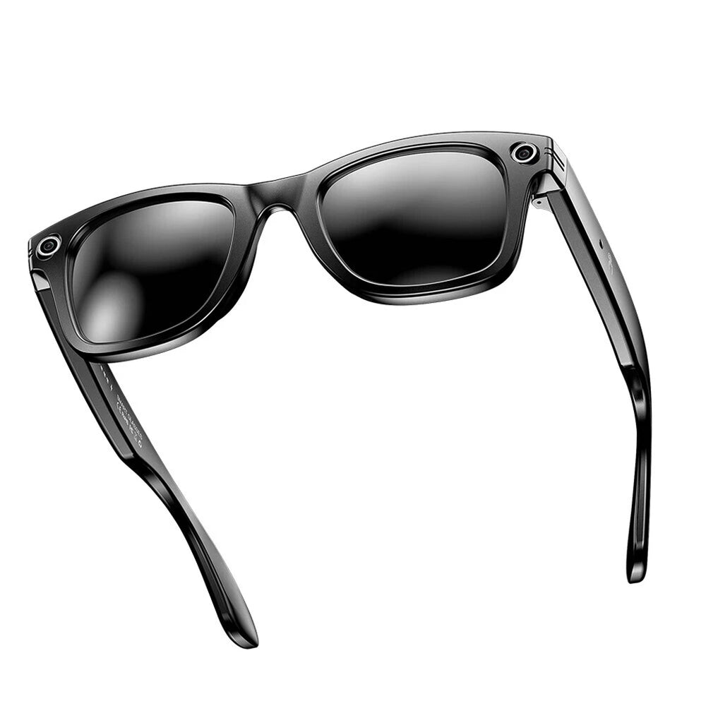 Black EdsaRolt Smart Glasses with a clear frame on a white background