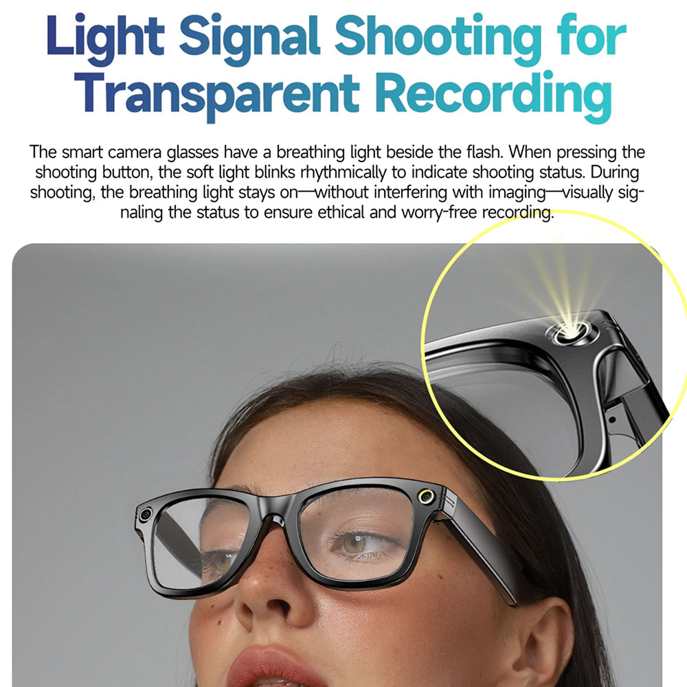 EdsaRolt Smart Glasses with a breathing light indicator on a gray background