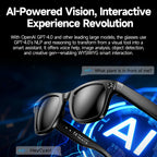 EdsaRolt Smart Glasses with AI integration on a dark background with text about AI-powered vision and interactive experience.