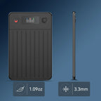 Black Evove Al Smart Voice Recorder with display and buttons on a blue background