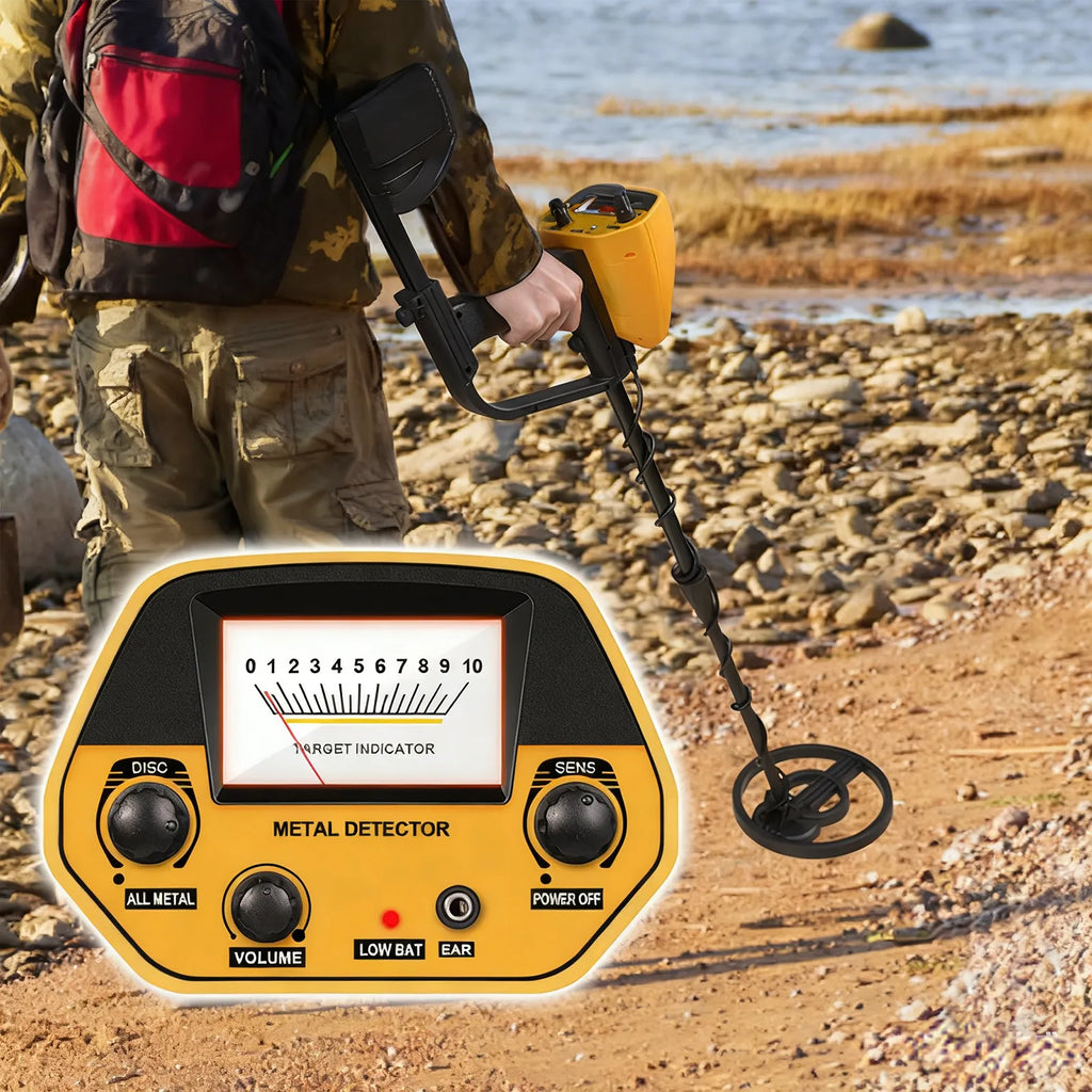 Person using a Evove Metal Detector on a rocky beach