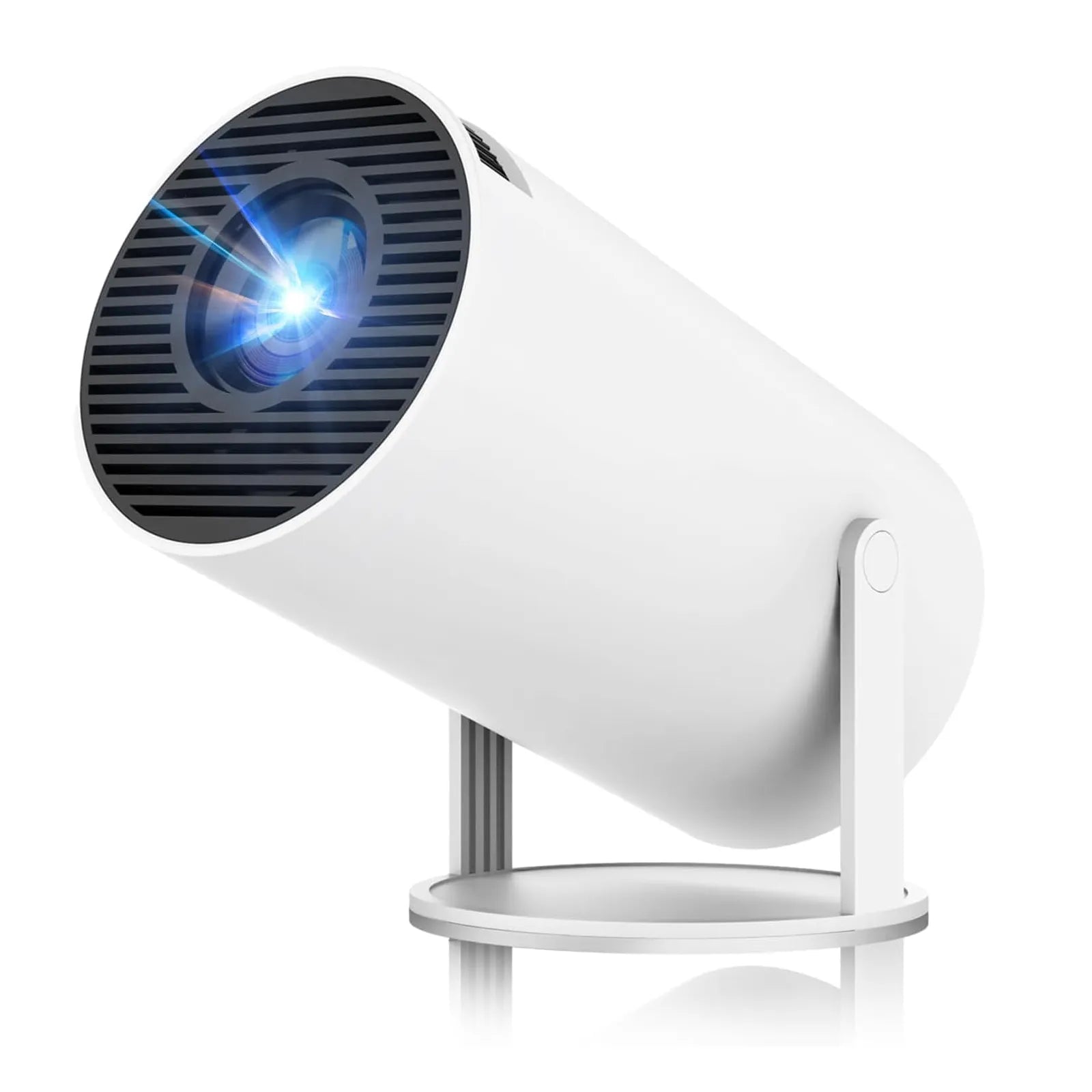 White Evove Mini Portable Projector with blue light on a white background
