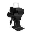 A black metal wind-up fan with a ribbed body, four blades, and a silver carrying handle, shown on a plain white background.