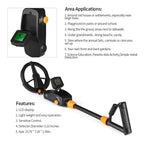 Finderoox Metal Detector with features and applications listed on a white background