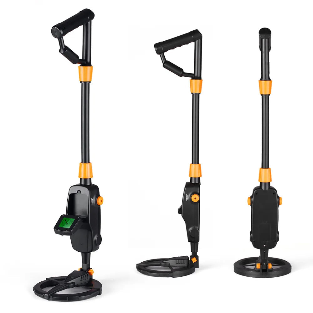 Three black and orange handheld tools on a white background