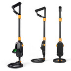 Three black and orange handheld tools on a white background