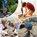 Collage of children using Finderoox Metal Detector in various outdoor settings.