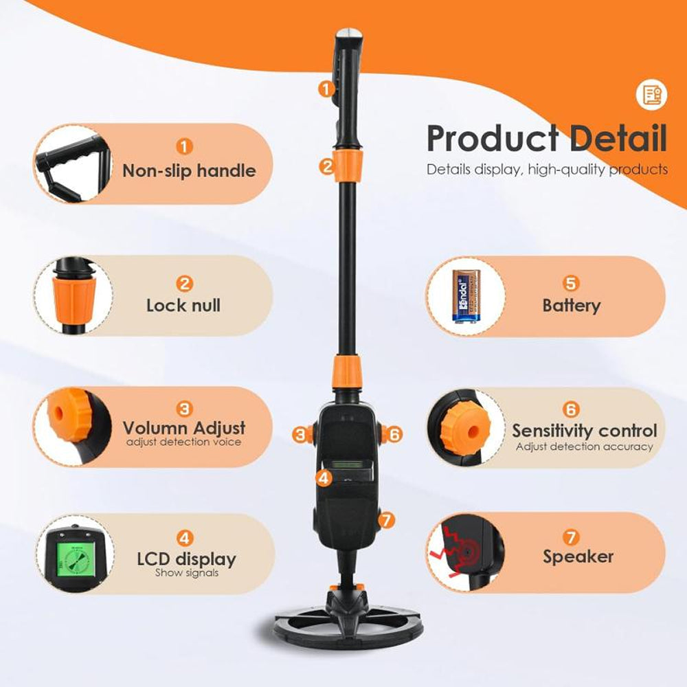 Finderoox Metal Detector with features highlighted on a white background