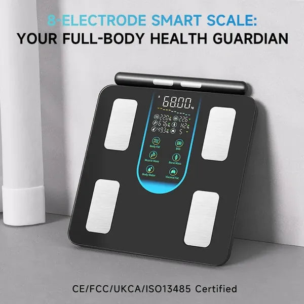 Digital body fat scale with a gray background