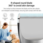 FuriCutx Dog Hair Clipper with R-shaped round blade and safety features, used on a dog.