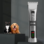 FuriCutx Dog Hair Clipper with a cat and dog on a dark background