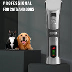FuriCutx Dog Hair Clipper with two cats and a dog on a dark background