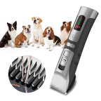 FuriCutx Dog Hair Clipper with close-up of blade and group of dogs in the background